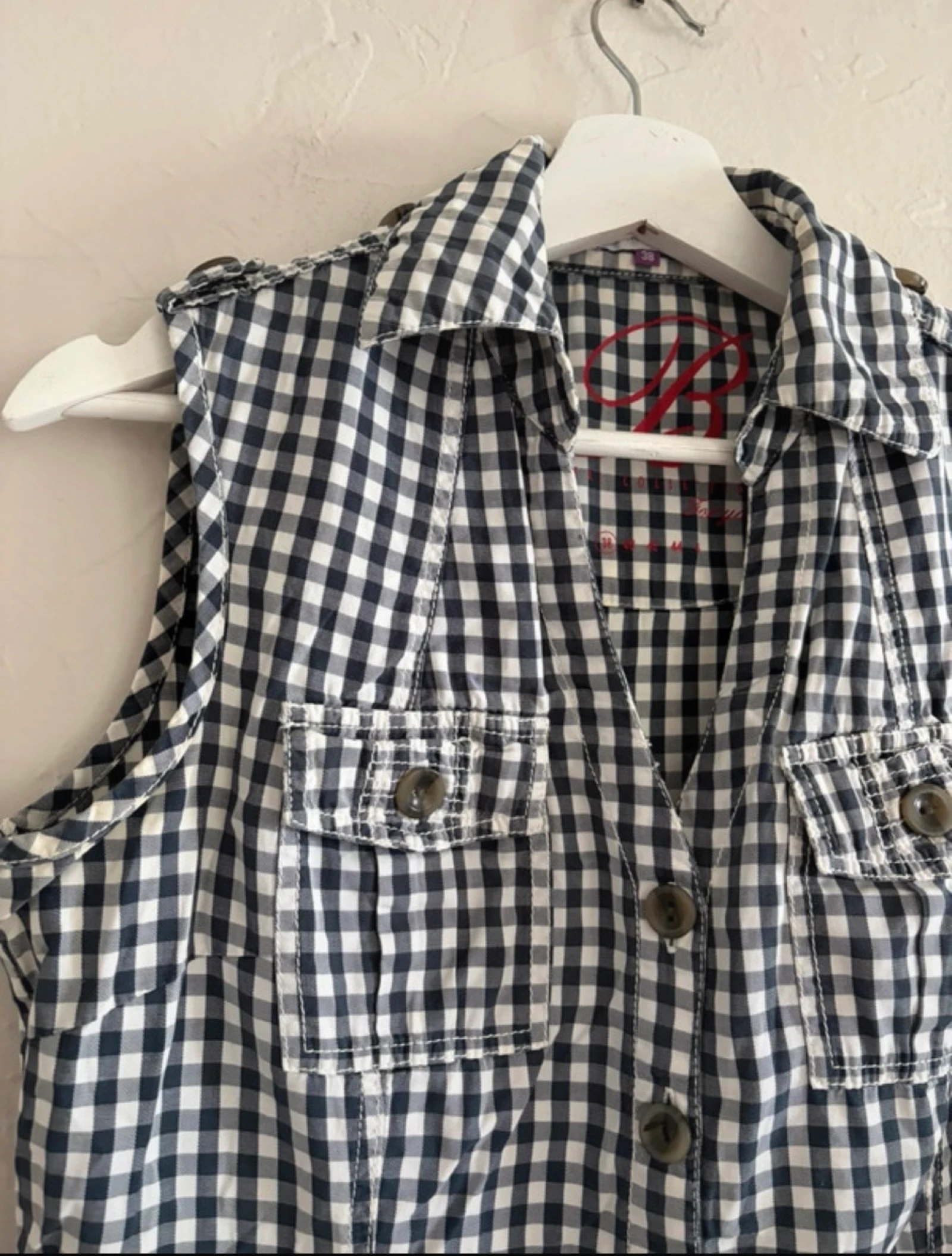 Blusa - camisa sem mangas vichy vintage tamanho 38 – photo 2